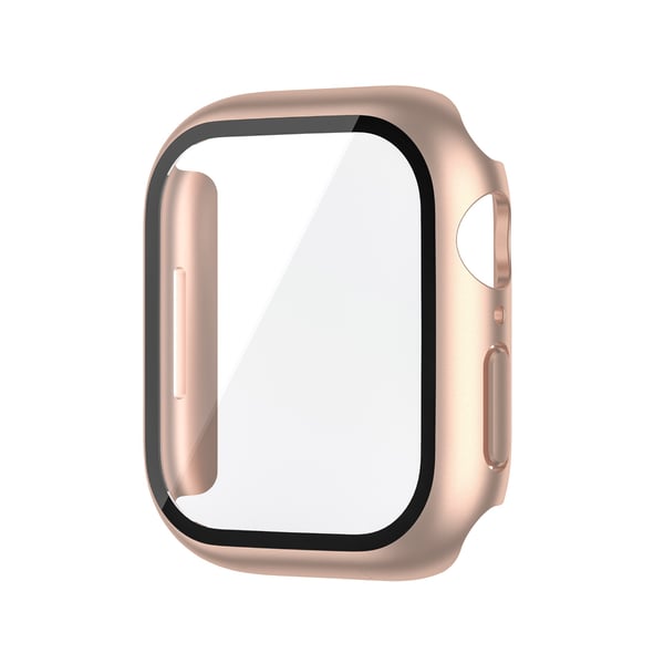 Rose Gold PC Beskyttelsesetui med Hærdet Glas Skærmbeskytter Kompatibel med Apple Watch 4/5/6 44mm