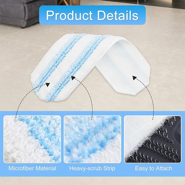 Mikrofiber Moppepute Refill - 3 Pakning, Kompatibel med Vileda H2Pro & O-Cedar H2Pro