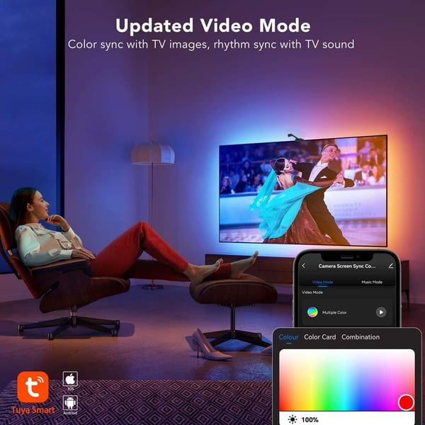 Tuya IPC Skjermfargevelger LED-stripe - Alexa-kompatibel RGBIC Ambient belysning for TV-er
