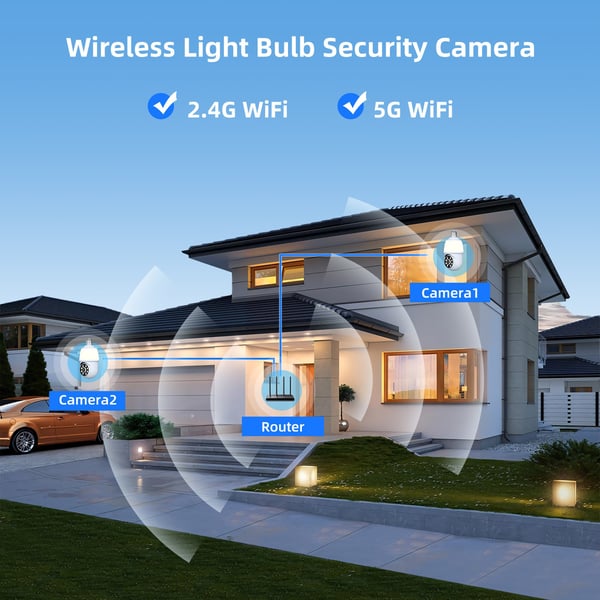 2MP Vanntett Pære Kamera - Utendørs Smart Trådløs 2K Lyshode Overvåking