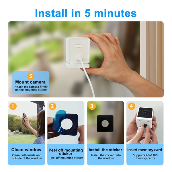 3MP AI Starlight Vindu Kamera - 2K FHD Smart Overvåking med Magnetisk Feste, Kompatibel med Alexa og Google Assistant