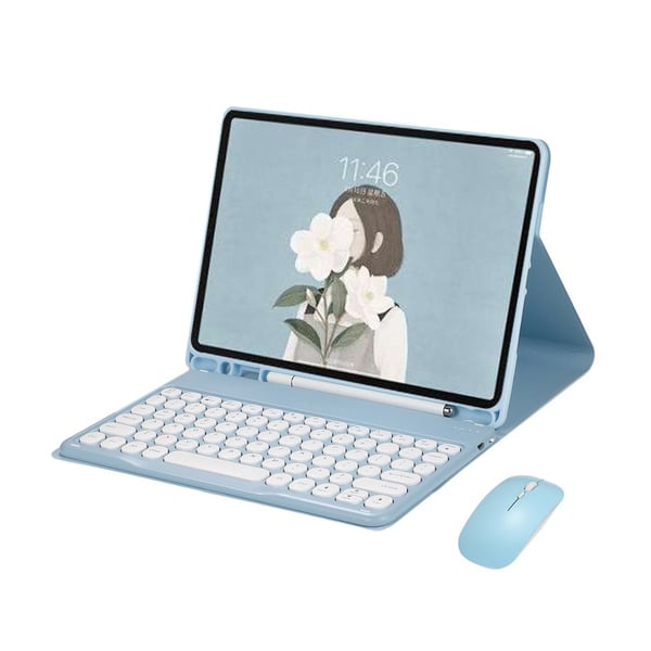 Vaaleansininen Bluetooth-näppäimistökotelo + hiiri Samsung Galaxy Tab S6 Lite 10.4" 2022/2020 -malleille