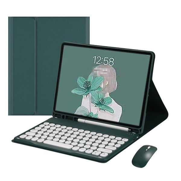 Bluetooth-näppäimistökotelo - tummanvihreä + Bluetooth-hiiri, yhteensopiva Samsung Galaxy Tab S7 FE 12.4" T730/T735 kanssa