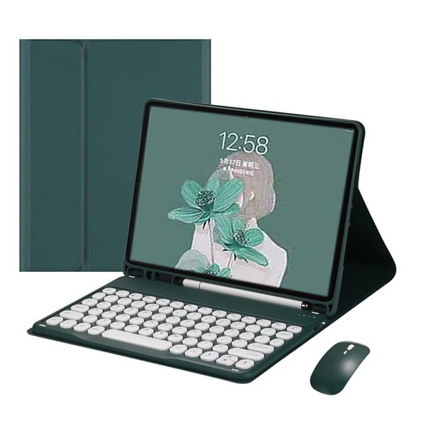 Mørkegrønt Bluetooth-tastaturdeksel + Bluetooth-mus kompatibel med Samsung Galaxy Tab A7 10.4 tommer (T500/T505)