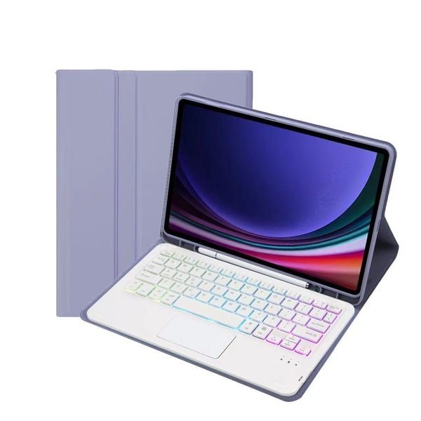 Violetti Bluetooth-näppäimistökotelo kosketuslevyllä ja taustavalaistulla näppäimistöllä, yhteensopiva Samsung Tab S10 FE Plus 13.1 tuuman 2025 kanssa