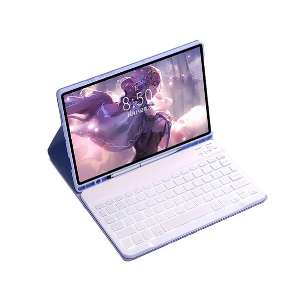 Violetti Bluetooth-näppäimistökotelo taustavalaistulla näppäimistöllä, yhteensopiva Samsung Galaxy Tab S7+/S7 Plus 12.4 tuuman kanssa
