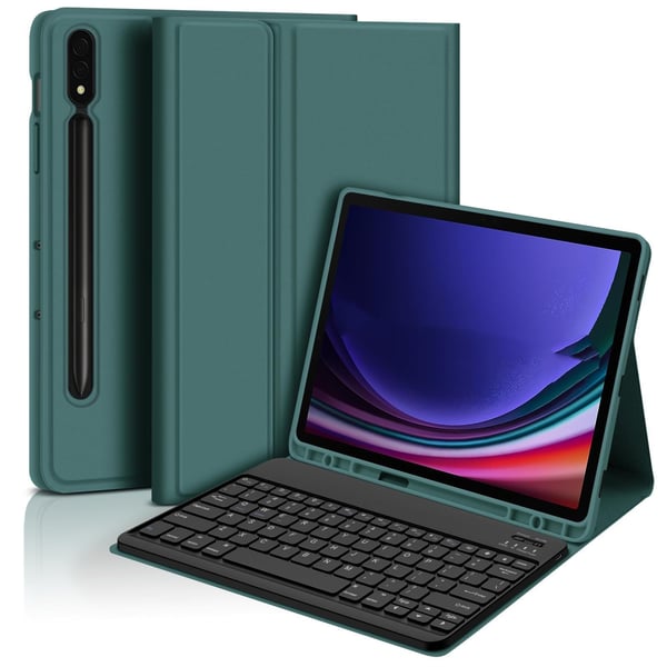 Bluetooth-näppäimistökotelo + näppäimistö, yhteensopiva Samsung Galaxy Tab S7 FE 5G 12.4 tuuman kanssa - Tummanvihreä