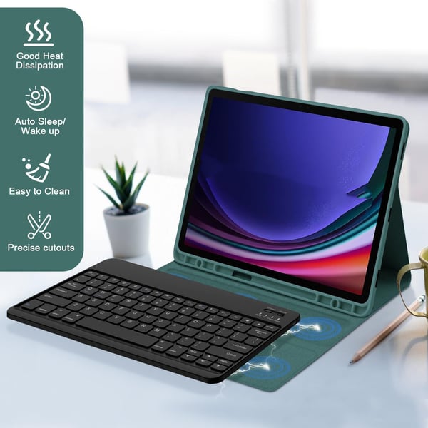 Bluetooth-tastaturdeksel + tastatur kompatibelt med Samsung Galaxy Tab S7 FE 5G 12,4 tommer - Mørkegrønn