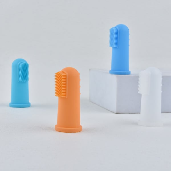 4-pakning Pet Silikon Finger Tannbørster for Hunde- og Katte Tannpleie