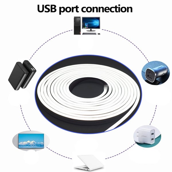 6500K Vit Neon LED Strip Ljus - Touch Dimbar, USB-driven med Självhäftande Baksida 5 m