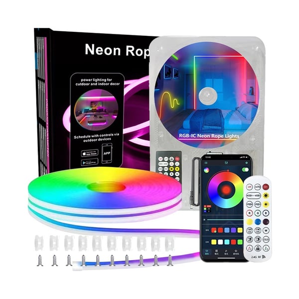 20M RGB Neon LED Strip Lys - Fleksibel Silikon Taulys med Fjernkontroll