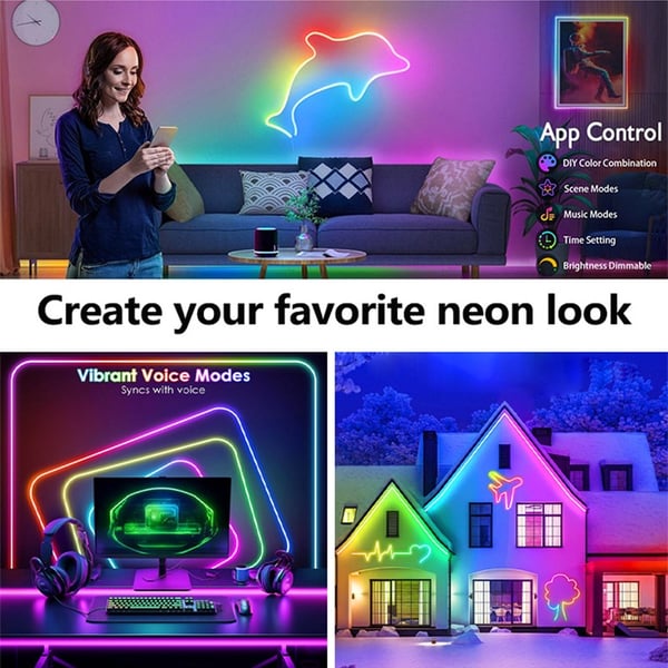 20M RGB Neon LED Strip Lys - Fleksibel Silikon Taulys med Fjernkontroll