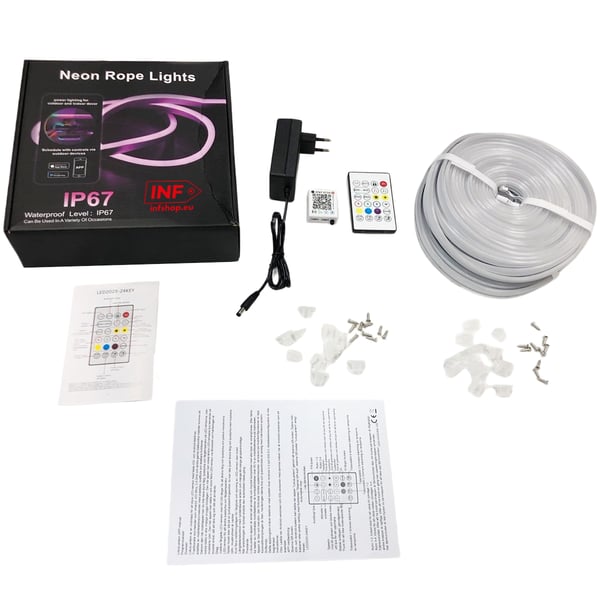 20M RGB Neon LED Strip Lys - Fleksibel Silikon Taulys med Fjernkontroll
