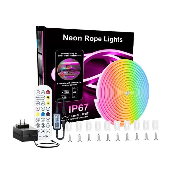 20M RGBIC Neon LED Strip Lys - Bluetooth & 2.4G Fjernbetjening, IP67 Vandtæt