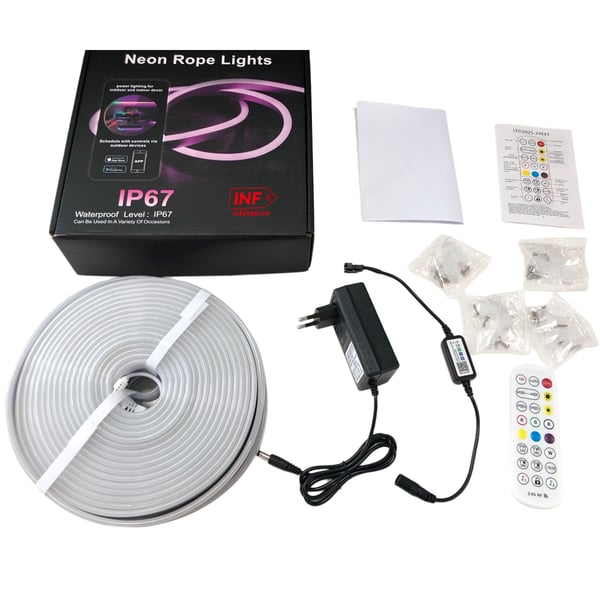 20M RGBIC Neon LED Strip Lys - Bluetooth & 2.4G Fjernkontrollert, IP67 Vanntett