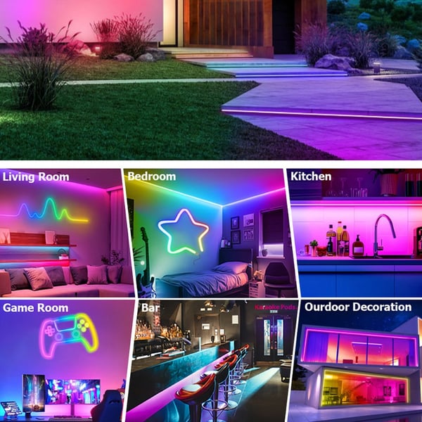 20M RGBIC Neon LED Strip Lys - Bluetooth & 2.4G Fjernkontrollert, IP67 Vanntett