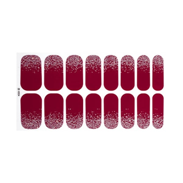 10 Ark Negleklistremerker med Neglefil - Ensfarvede Glitter Negledekaler WineRed
