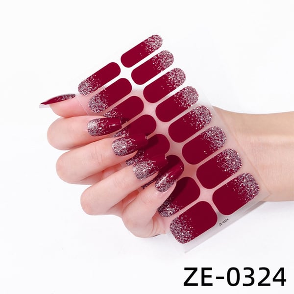 10 Ark Negleklistremerker med Neglefil - Ensfarvede Glitter Negledekaler WineRed