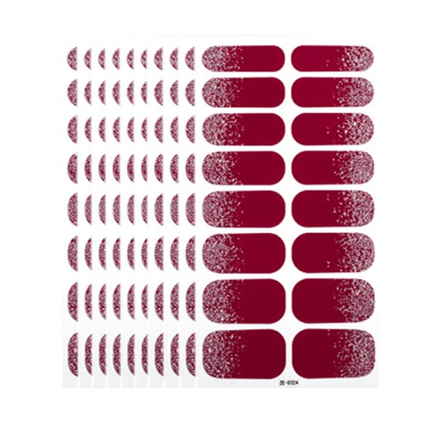 10 Ark Negleklistremerker med Neglefil - Ensfarvede Glitter Negledekaler WineRed