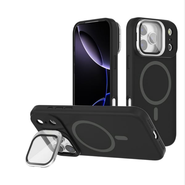 Magnetisk stativ telefoncover kompatibelt med iPhone 17 Pro Max, stødabsorberende silikone & TPU cover