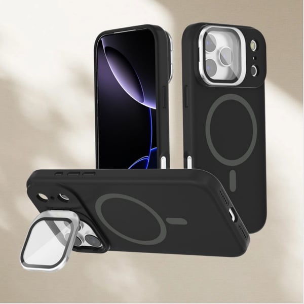 Magnetisk stativ telefondeksel kompatibelt med iPhone 17 Pro Max, støtsikkert silikon- og TPU-deksel