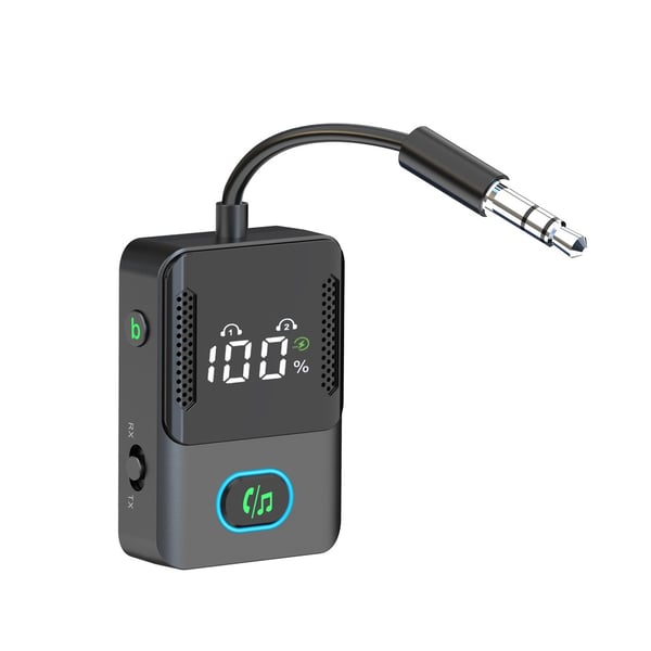 Bluetooth 5.3 Sender Mottaker, 2-i-1 Bil Bluetooth Adapter med Lang Batterilevetid og Dobbel Enhetstilkobling