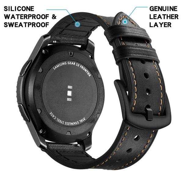 Klokkereim i sort lær til Samsung Gear S3 Classic, Frontier, Galaxy Watch 22 mm