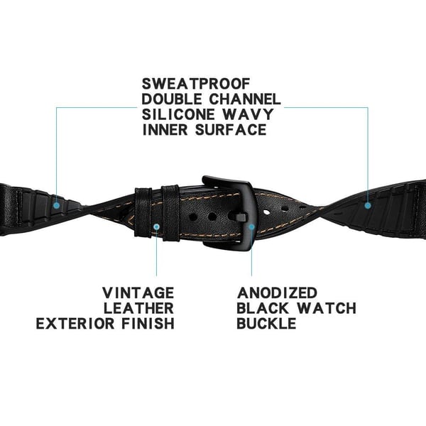 Klokkereim i sort lær til Samsung Gear S3 Classic, Frontier, Galaxy Watch 22 mm