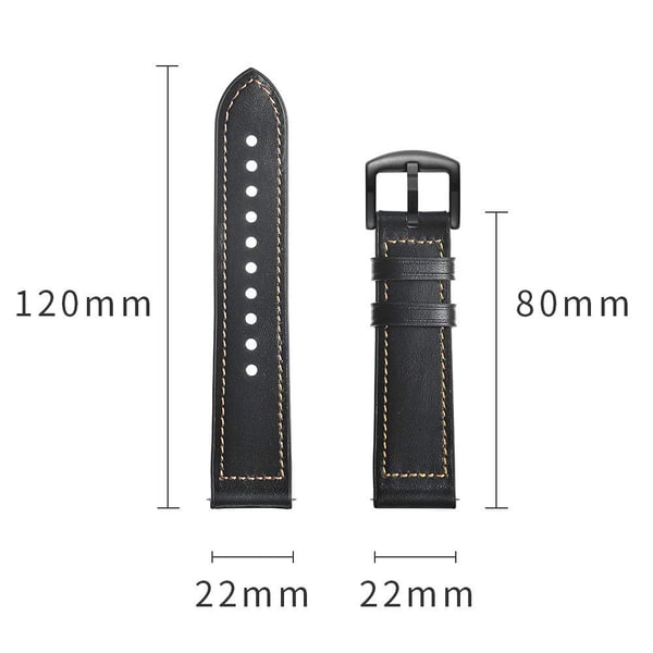 Klokkereim i sort lær til Samsung Gear S3 Classic, Frontier, Galaxy Watch 22 mm