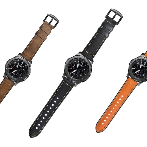 Klokkereim i sort lær til Samsung Gear S3 Classic, Frontier, Galaxy Watch 22 mm