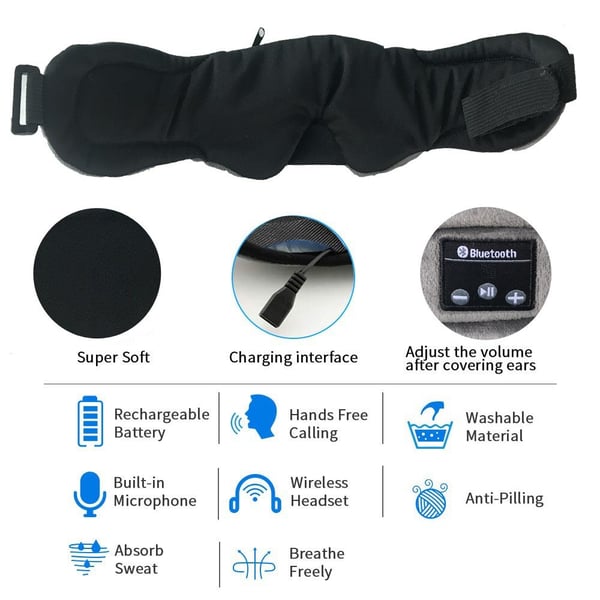 Sovemaske med høretelefoner Bluetooth 5.0 Black