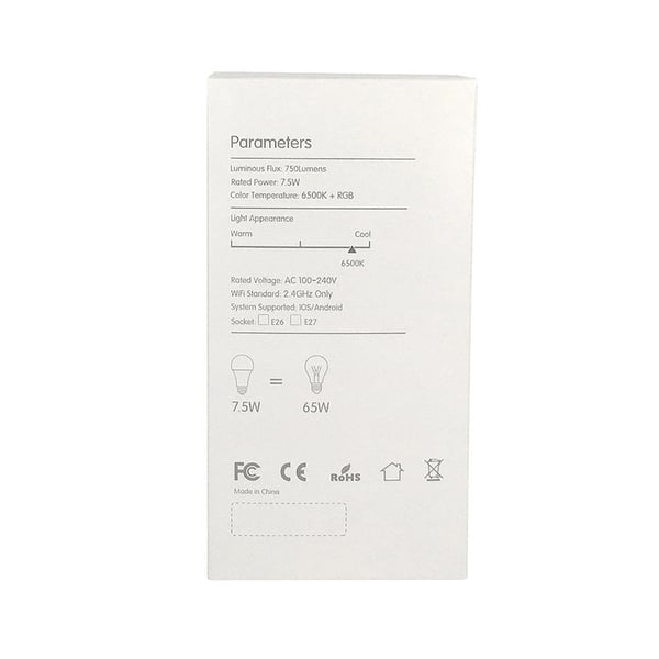 Wifi Smart LED-lampe RGB Flerfarget dimbar 7,5W E27 White