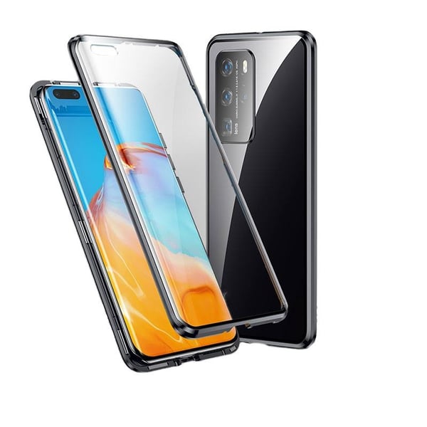 Dobbeltsidig mobiltelefonveske med herdet glass - Huawei P40 - Svart