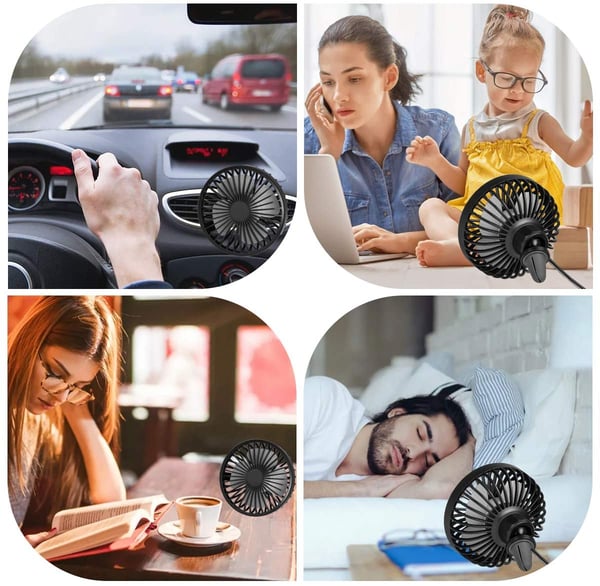 Køleventilator til bil med 360° rotation og justerbar hastighed