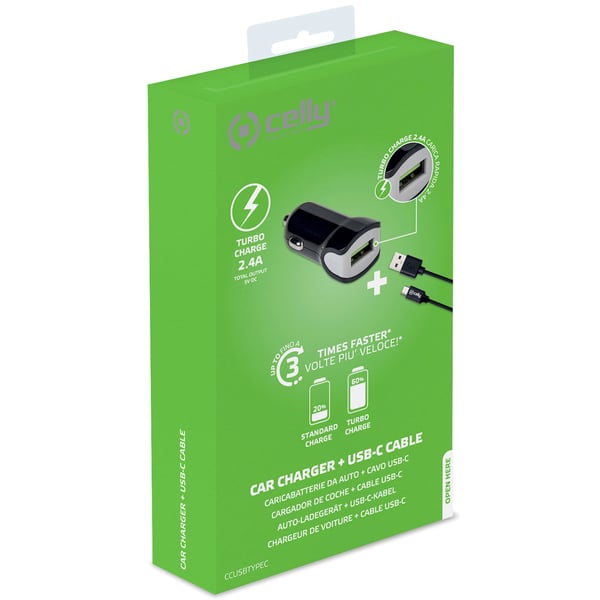 Autolaturi + USB-C-kaapeli 2.4A 12W