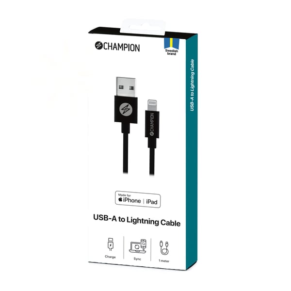 USB-A til Lightning-kabel 1m Sort