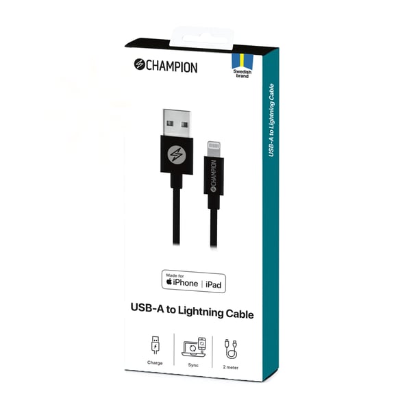 USB-A til Lightning-kabel 2m Sort