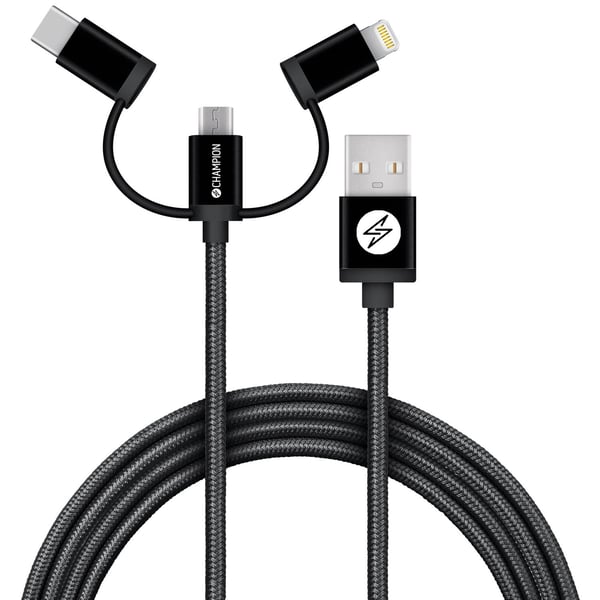 USB-A til Lightning, USB-C og Micro-USB 1,5 m svart