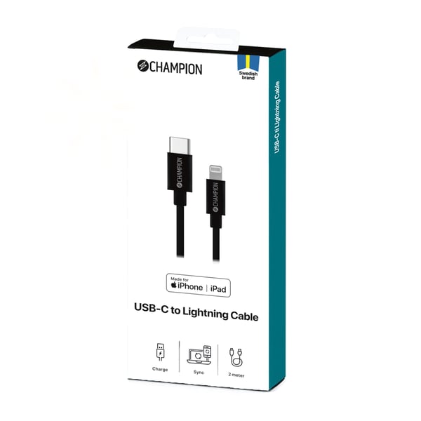 USB-C til Lightning-kabel 2m Sort