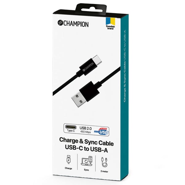 USB-A til USB-C-kabel 2m Sort