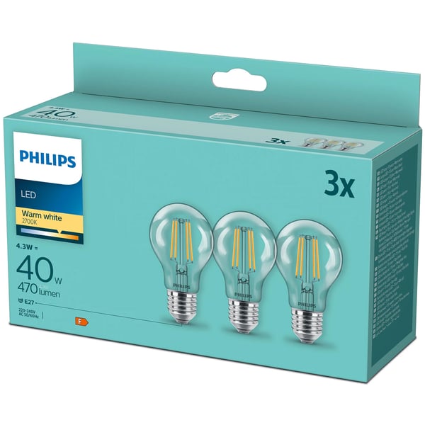 3-pak LED E27 Normal Klar 40W 470lm