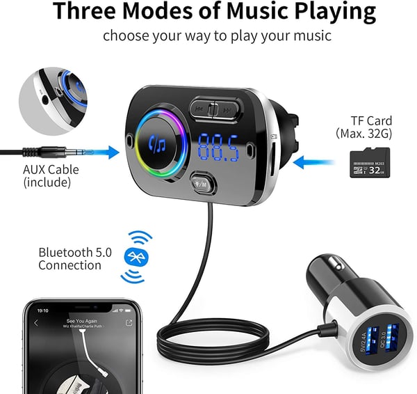 Trådløs FM-sender til bilen Bluetooth 5.0 QC3