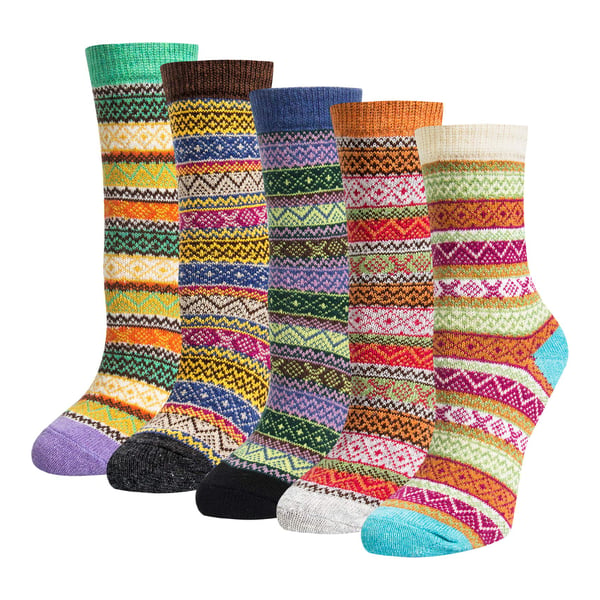 Neulotut talvisukat naisille 5kpl MultiColor Stripe L