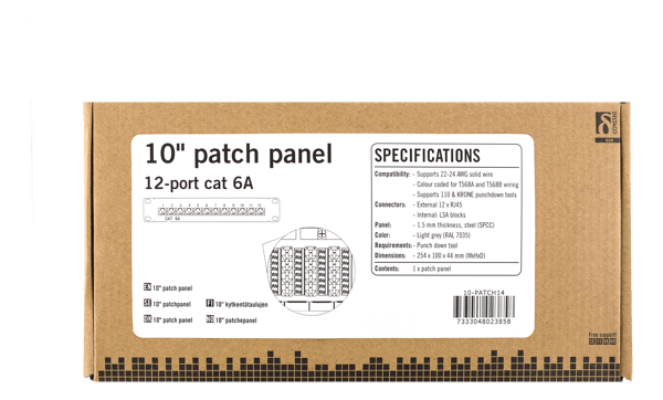 10" patch panel, 12xRJ45, Cat6a, STP, 10Gbps