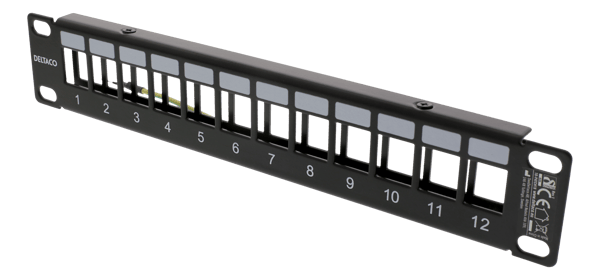 10" Keystone patch panel, 12 ports, 1U, metal, black