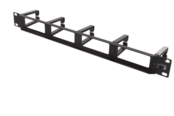 19" Cable panel, 1U, 5 brackets, cable management, black