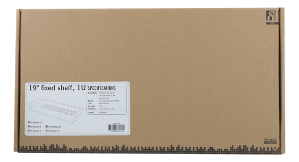 19" fixed shelf, 1U, SPCC, vent holes, black