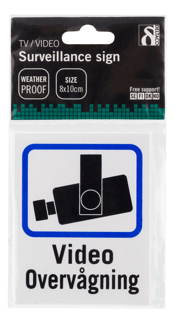 Danish TV/Video surveillance sign in plastic, 8x10cm, 2-pack