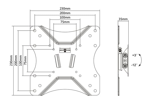 Compact slim tilt wall mount, 23"-42", 25 kg, black