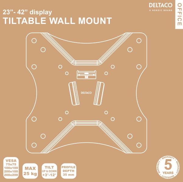 Compact slim tilt wall mount, 23"-42", 25 kg, black
